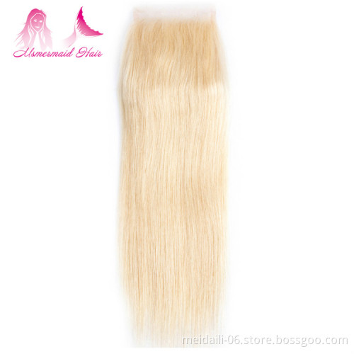 Hair European Wavy Natural Blonde 613 Soft Wholesale Cheap Silky Straight Style Wave 13*4  Hair Closure